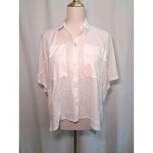 Halston Heritage Linen Blend Oversized Woven & Knit Shirt Semi Sheer Size S/M